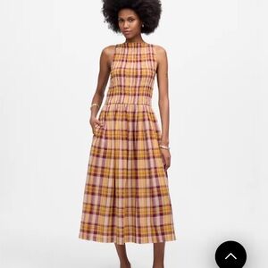 EUC Madewell Smocked Boatneck Maxi Dress in Plaid Seersucker sz XXS